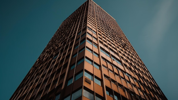 A tall building with a blue sky behind it