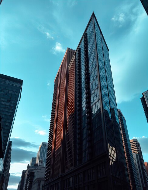 Photo a tall building with many windows and a sky background