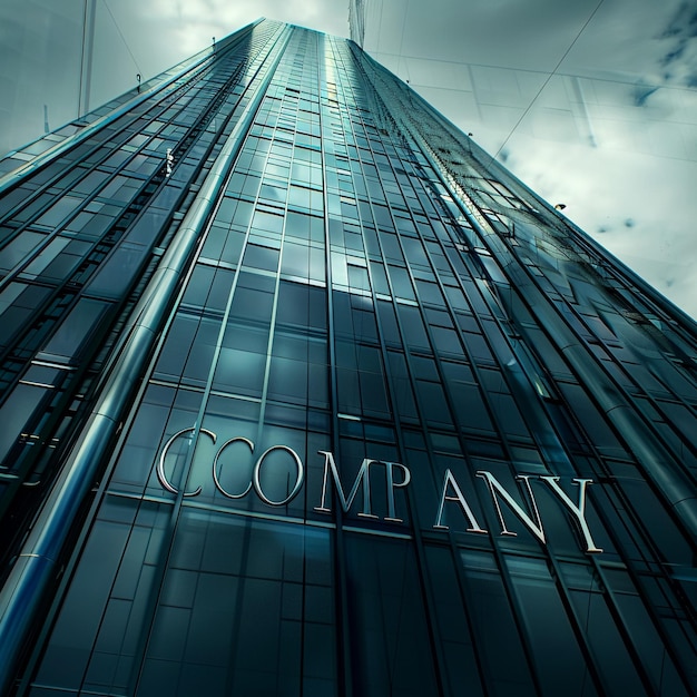 Photo a tall building with a sky background and the word company