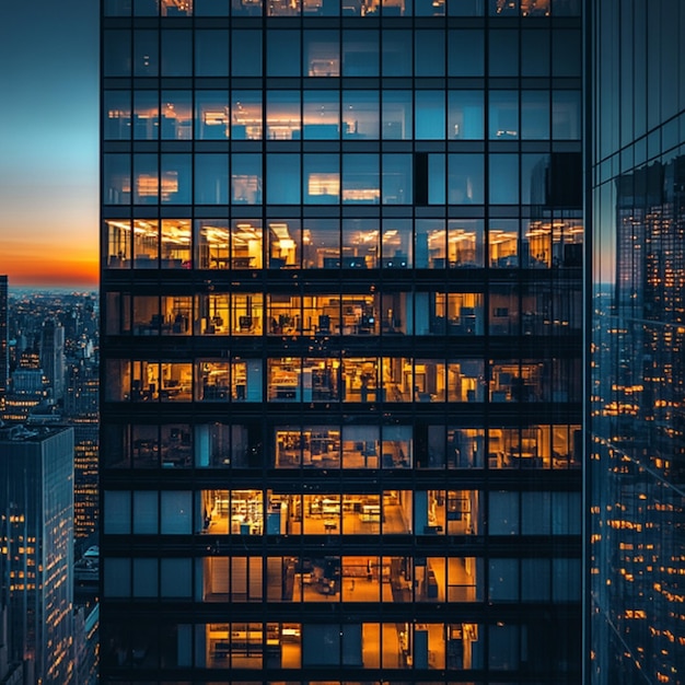 Photo a tall building with a sunset in the background