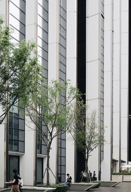 A tall building with a tree in front of it