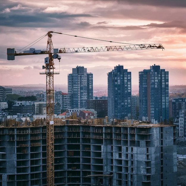 a tall crane is above a building with the word  on it