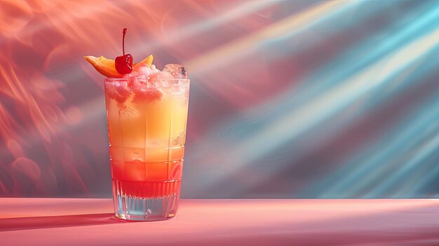 Tall glass of colorful bacardi cocktail with cherry classic alcoholic beverage