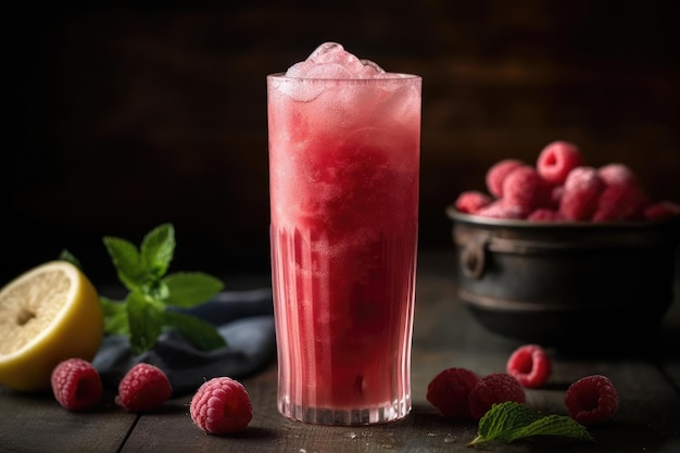 Tall Glass Of Lemonade With A Scoop Of Raspberry Sorbet Generative AI