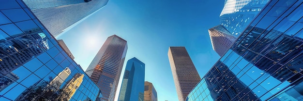 Tall Glass Skyscrapers Against a Blue Sky in the Morning