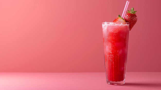 Tall Glass With Straw and Strawberry