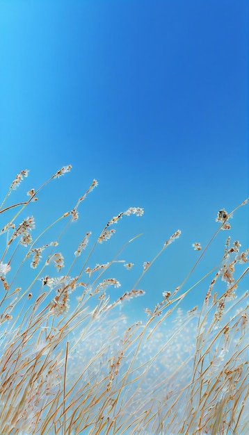 Tall grass blowing in the wind with a blue sky in the background generative ai