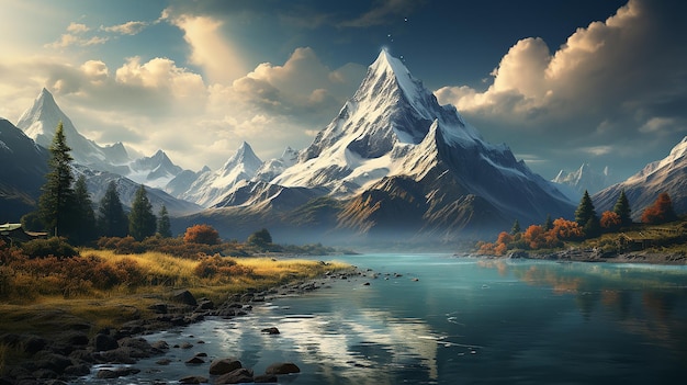 Tall Mountain in Realistic Photography