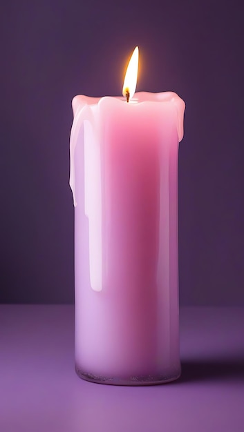 Photo tall pastel pink candle with glossy sheen on pastel lavender