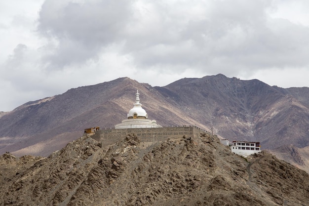 Tall Shanti Stupa in Leh Ladakh India