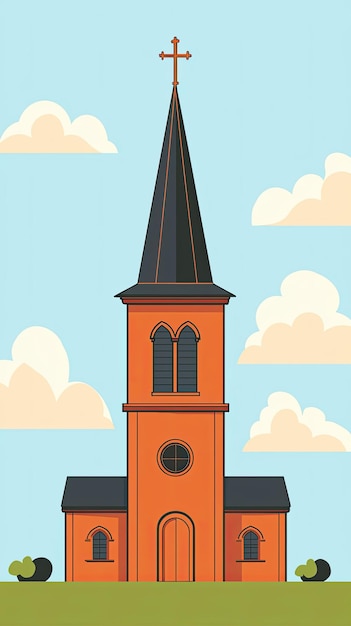 Photo a tall tale a quaint church steeple rises against a serene sky