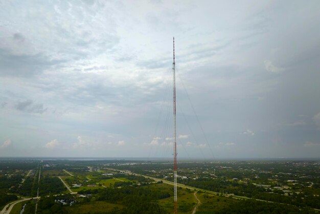 Tall telecommunication radio cell tower with wireless communication 5g antennas for network signal transmission