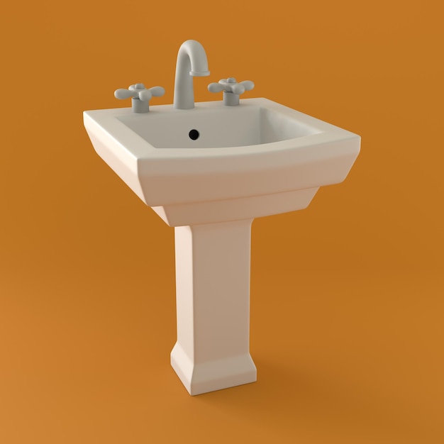 A Tall White Bathroom Sink in Orange Background 3d Rendering