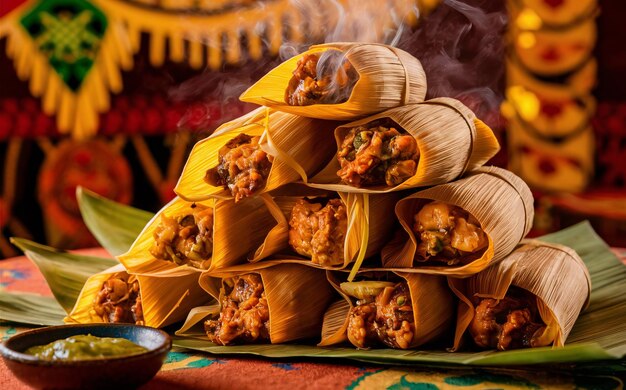 Tamales Mexican food traditional dish in mexico background