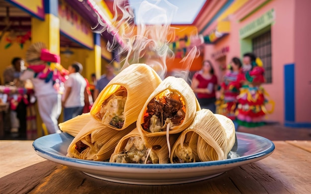 Tamales Mexican food traditional dish in mexico background