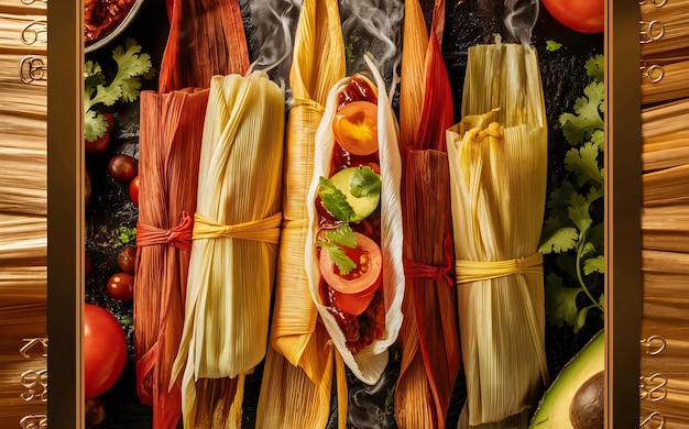 Tamales Mexican food traditional dish in mexico background