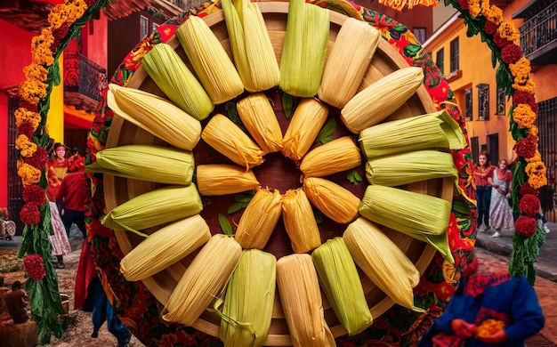 Tamales Mexican food traditional dish in mexico background