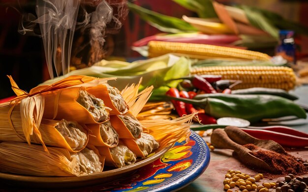 Tamales Mexican food traditional dish in mexico background