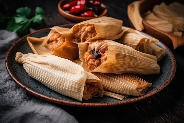 Tamales On White Plate Top View Colombian Food Generative AI