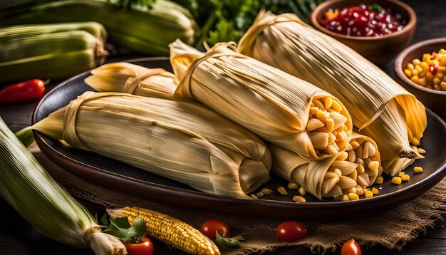 Photo tamales wrapped in corn husks ready for steaming