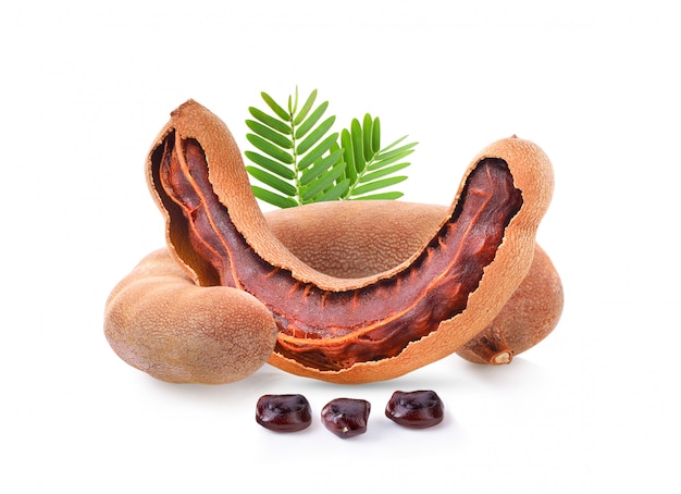 Tamarind with leaf isolated on white background