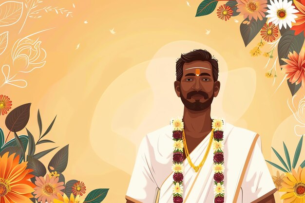 Photo tamil man character indian illustration background