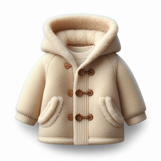 a tan coat with a brown button on the front and the right side of the photo