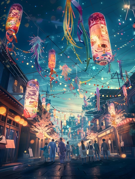 Tanabata Festival in Japan with Intricate Paper and Joyful