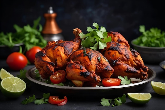 Tandoori chicken garnished with fresh coriander realis