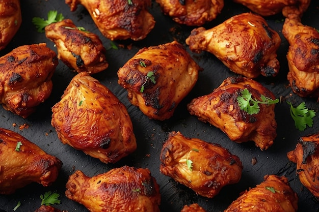 Tandoori chicken pieces with a smoky charred appearanc