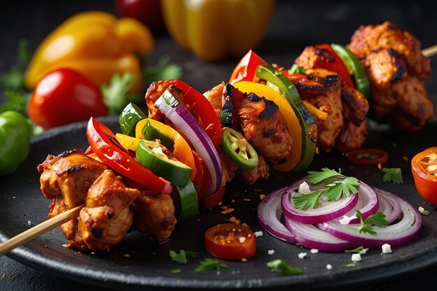 Tandoori chicken skewers with bell peppers and onions