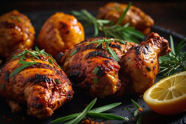 Tandoori chicken with a garnish of fresh tarragon