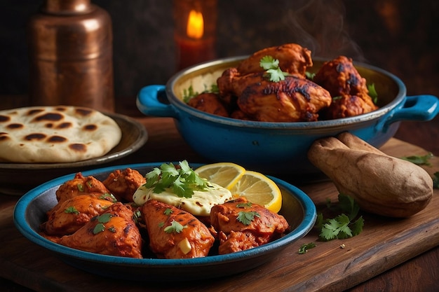 Tandoori chicken with a side of buttered naan