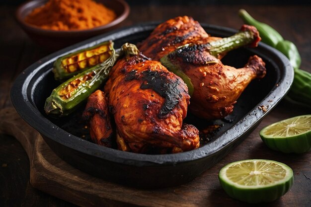 Tandoori chicken with a side of charred okra