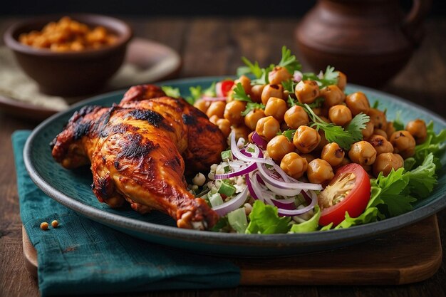 Tandoori chicken with a side of chickpea salad