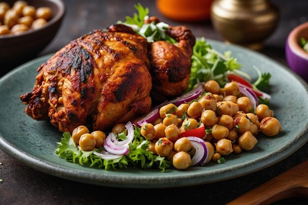 Tandoori chicken with a side of chickpea salad