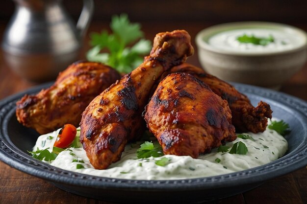 Tandoori chicken with a side of creamy cucumber yogurt