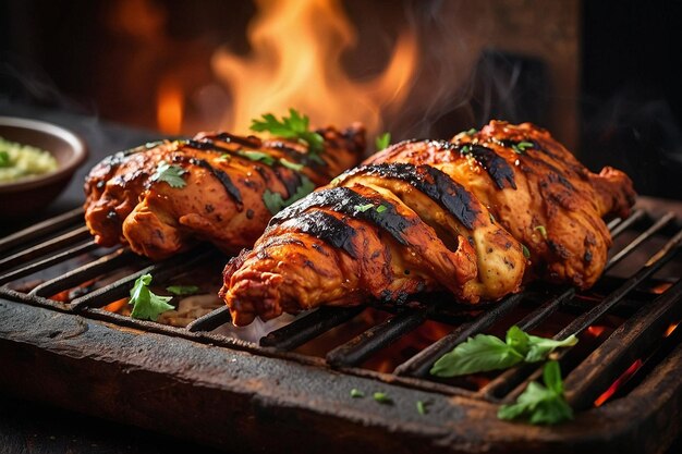 Tandoori chicken with a side of grilled flatbread