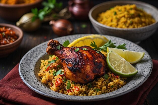 Tandoori chicken with a side of lemon garlic quinoa