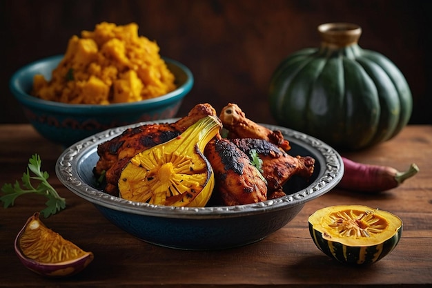 Tandoori chicken with a side of roasted acorn squash