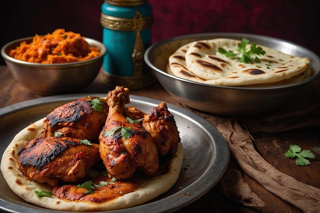 Tandoori chicken with a side of roasted garlic naan