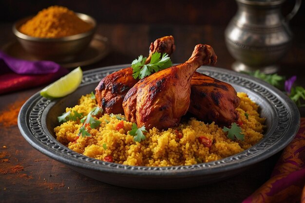 Tandoori chicken with a side of spiced couscous