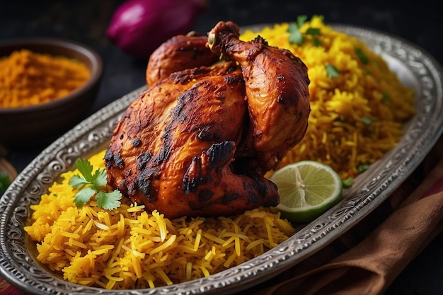 Tandoori chicken with a side of turmeric rice