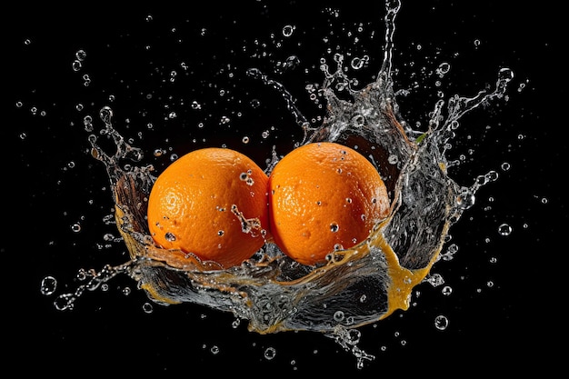 Tangerine Splash On Black Background