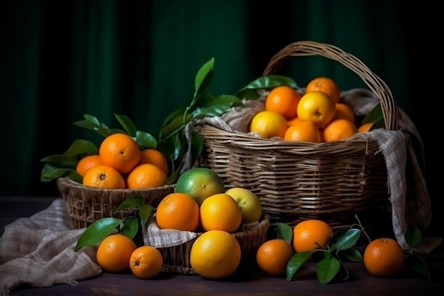 Tangerines and Assorted Fruits in a Still Life Generative AI