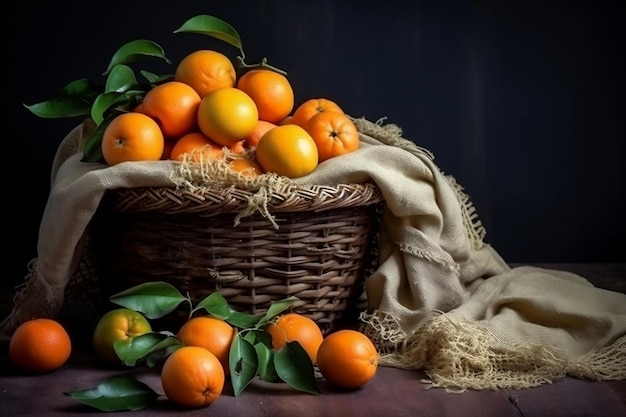 Tangerines and Assorted Fruits in a Still Life Generative AI