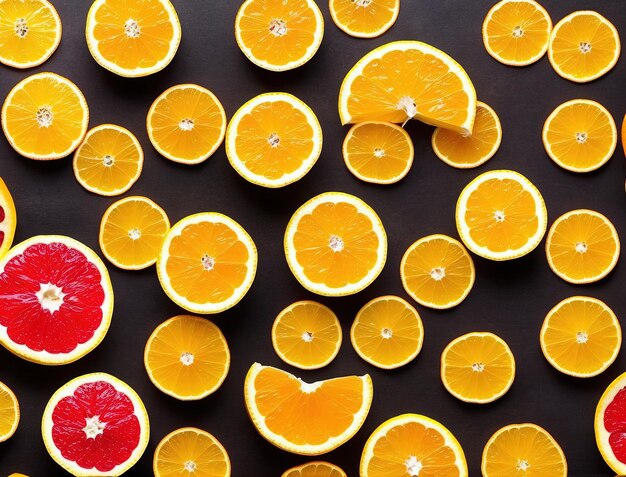 tangerines and oranges on a flat background