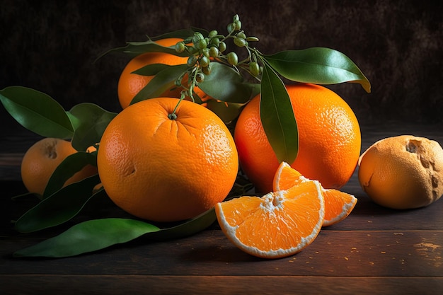 Tangerines that are ripe and delicious and have leaves