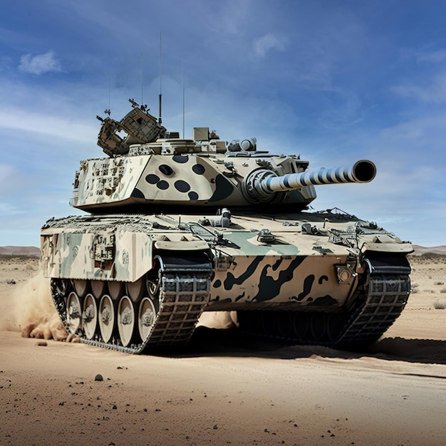 Tank in the desert with the sky in the background generative ai technology