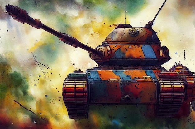 The tank is in battle firing at the enemy World war Huge tank digital art style illustration painting